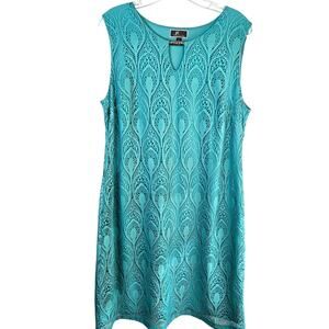 J.M. Collection Women's Dress Large L Size Aqua Lace  Misses 12 14